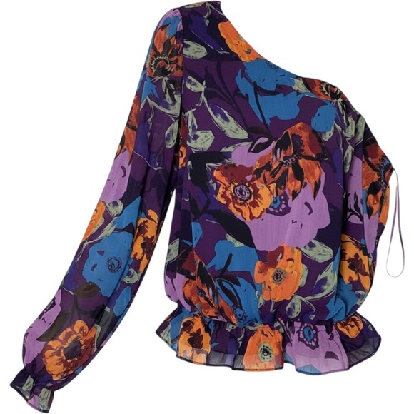 Lush Tops - Lush Pansy‎ One-Shoulder Blouse Dark Purple Floral XXL Stitch Fix NWT